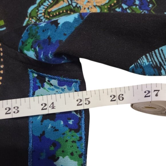 Life Style Woman Black Teal Green Gold Paisley Printed Jacket 1X - Picture 15 of 16